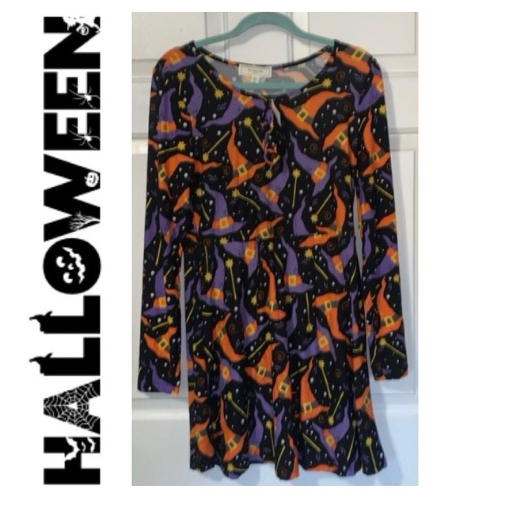 NO COMMENT Halloween Witches Hats Lounge Dress & Hair Scrunchie NWT XL